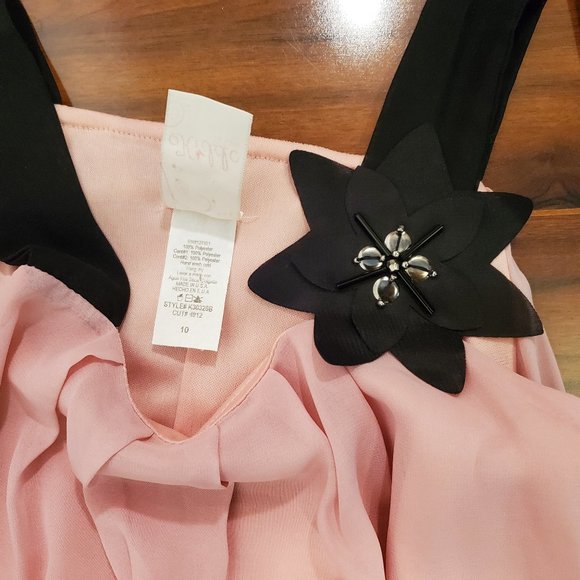 Girls Peach Dress Size 10 Chiffon Sleeveless Straps Black Beaded Flower KIDDO - Picture 8 of 9